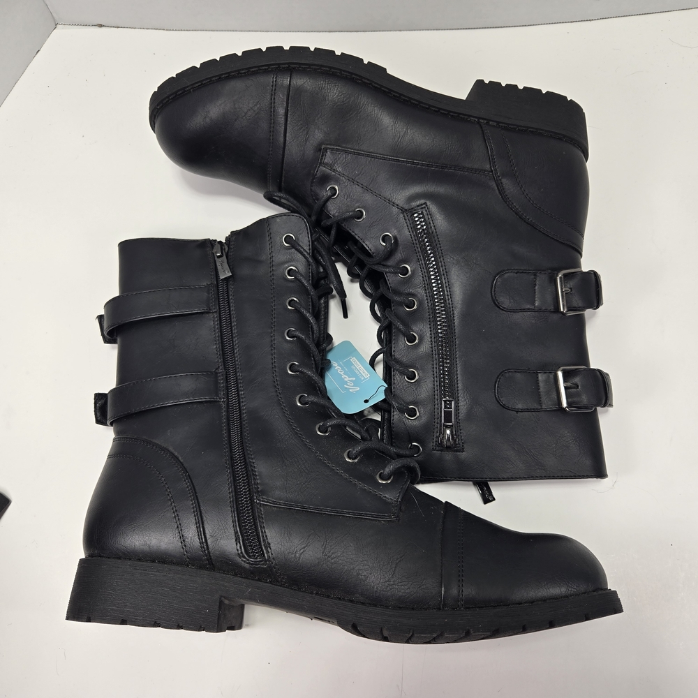 Women's Mid-calf Combat Military Boots w/Card Knife Wallet Zipper Pocket Size 11 - Picture 7 of 13